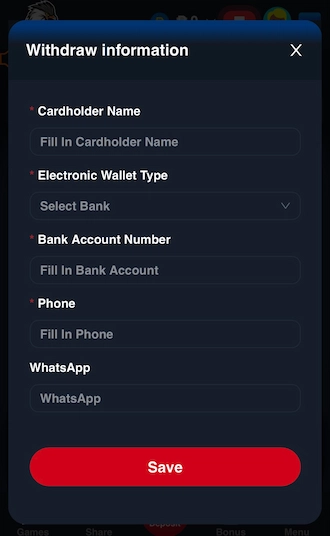 Step 3: Fill in your withdrawal account information.