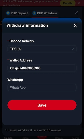 Step 3: Fill in your cryptocurrency wallet information and click "Save".